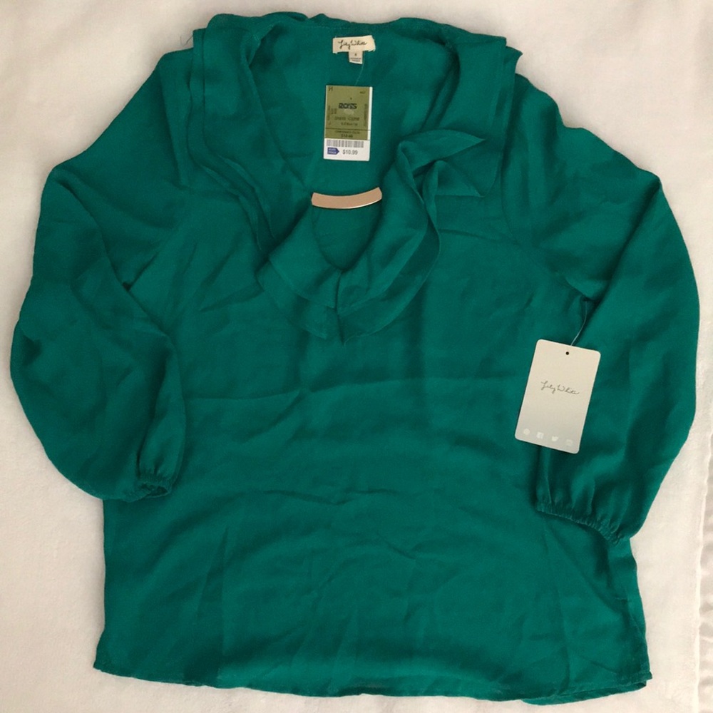 NWT Small Green Blouse with gold bar